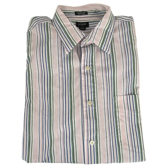 J Crew Mens Size L Striped Button Down Shirt 2-Ply Cotton Green Blue Pink White - Picture 9 of 9